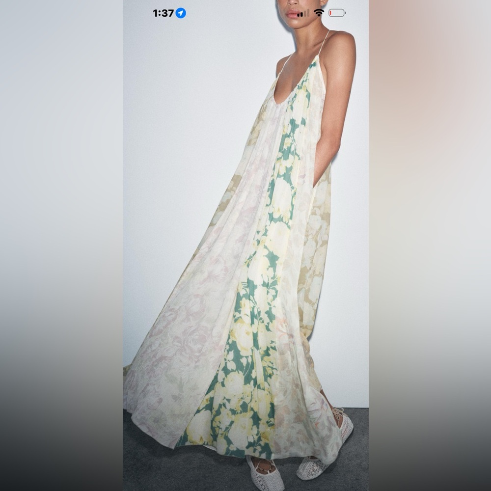 Zara Cream A-line Maxi Dress Resort Wear